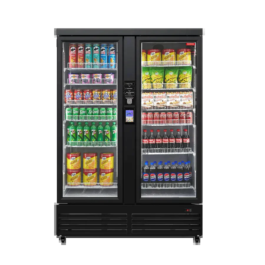 Double-door AI smart combo store with drinks and snacks, ready for a Vancouver lobby
